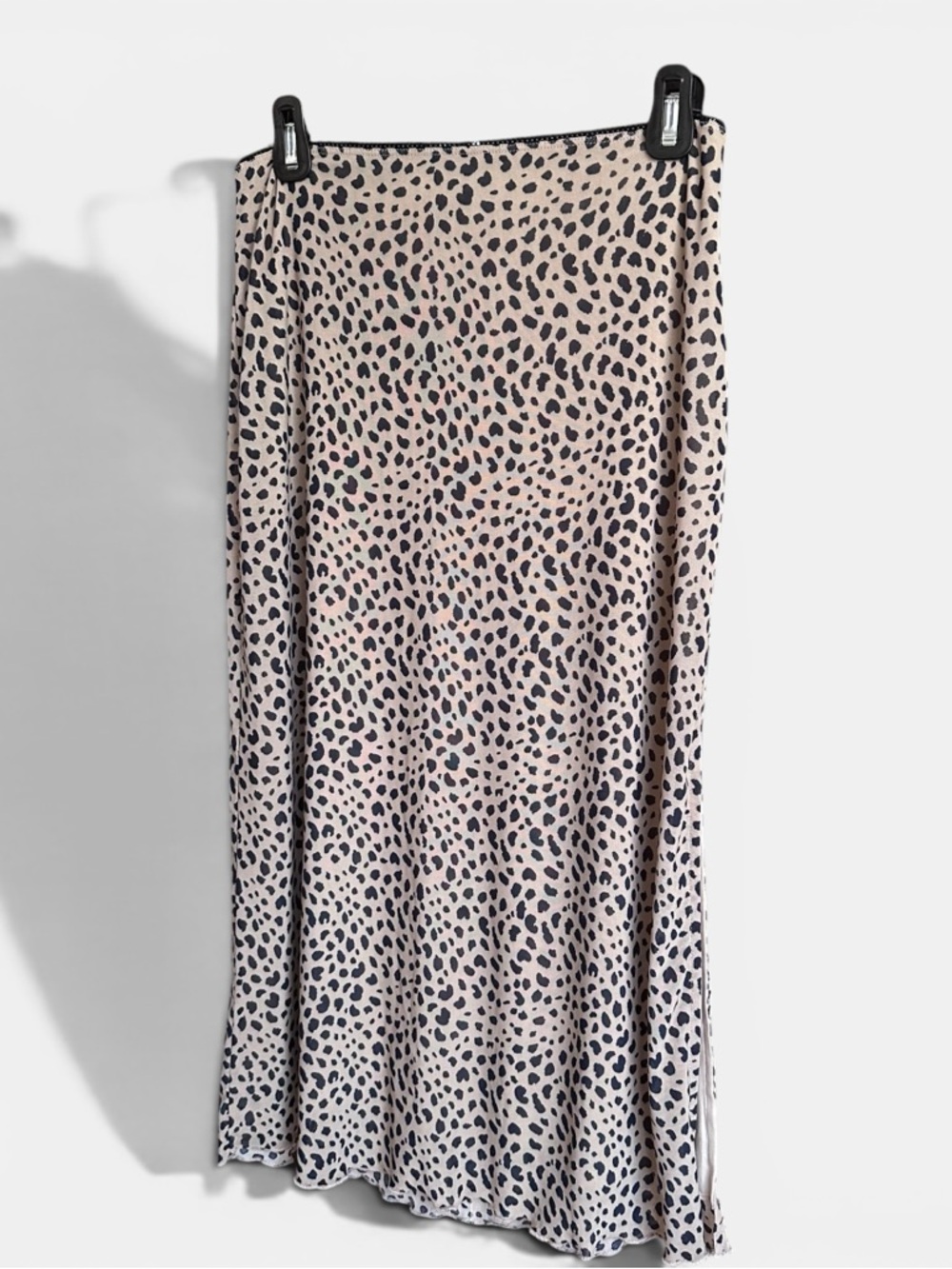 Leopard-Print Beige Maxi Skirt with Black Spots